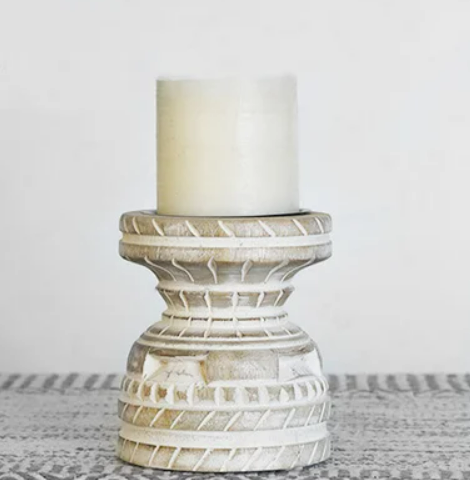 Julia Carved Wood Candle Holder