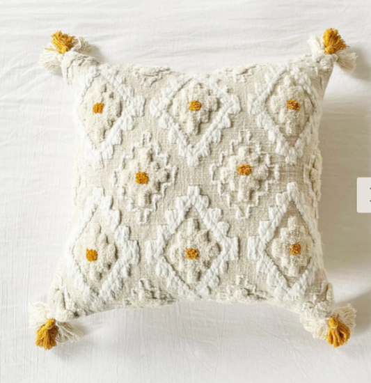 Capri - Embroidered Cotton Slub Tufted Square Pillow