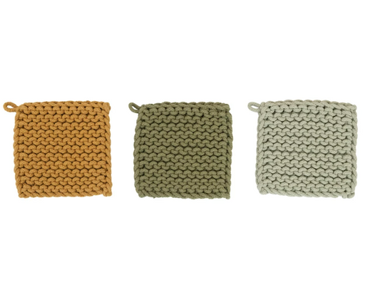 Cotton Crocheted Pot Holder, 3 Colors