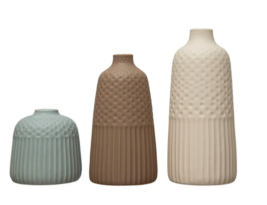 Dottie Debossed Stoneware Vases 3 Colors
