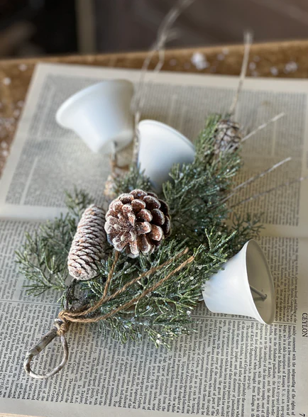 Birch Topped Cedar and Bells Hanging