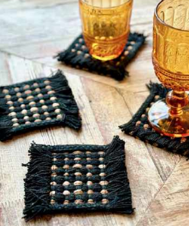 Rowan Handwoven Coaster Set, Black