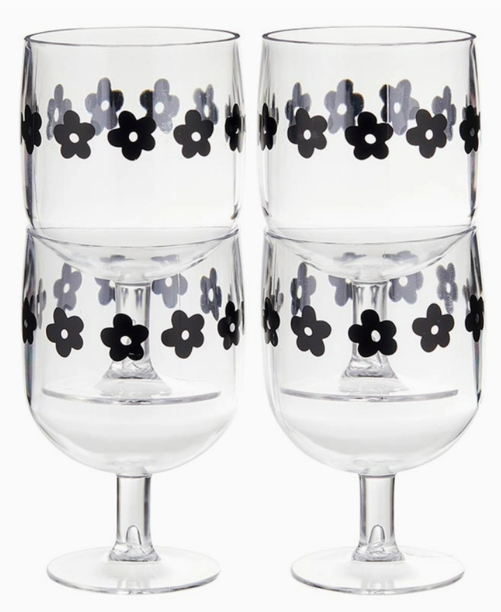 Stackable Acrylic Wine Glasses - Flowers