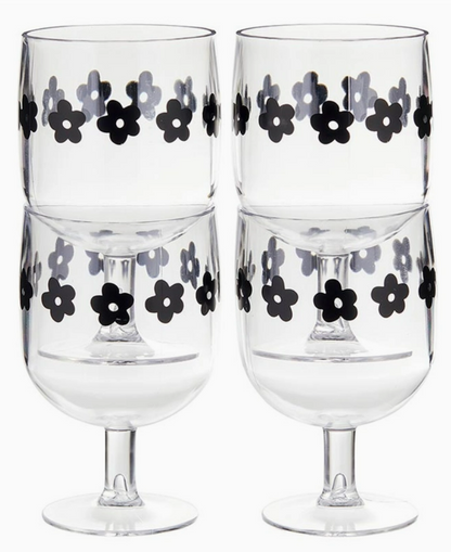 Stackable Acrylic Wine Glasses - Flowers