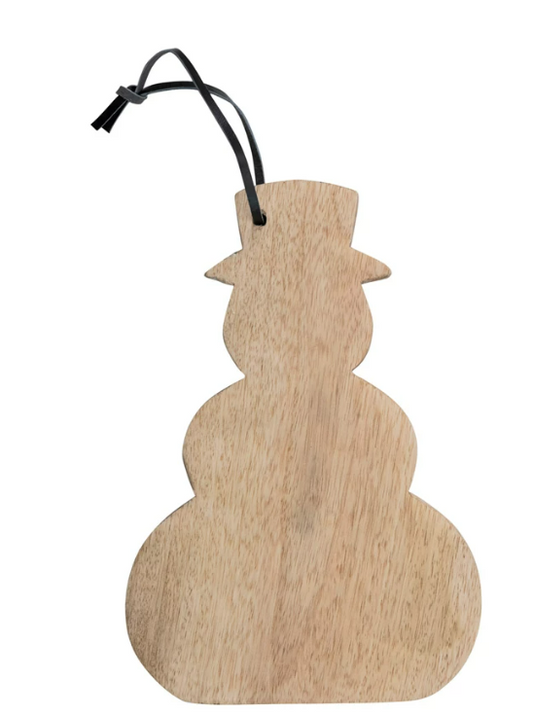 Mango Wood Snowman Shaped Cheese/Cutting Board w/ Leather Tie, Natural