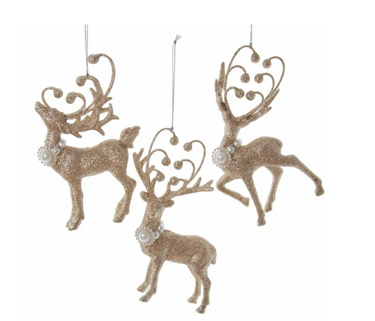 Golden Elegance Glittered Deer Ornaments, 3 styles