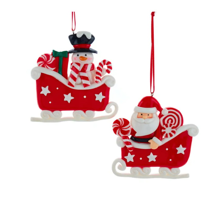 Santa & Snowman Sleigh Ornaments, 2 styles