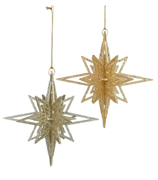 Nordic Glittered Starburst Ornaments, 2 styles