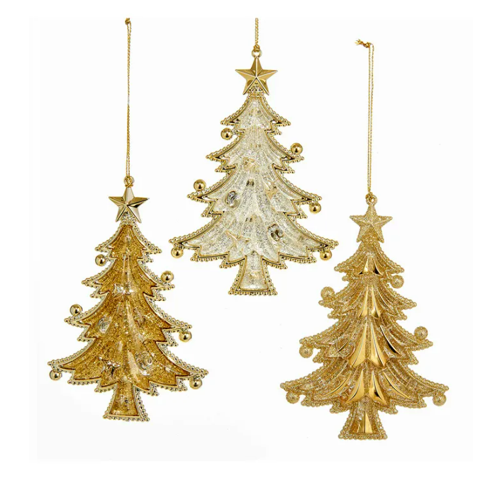 Gold Glitter Christmas Tree Ornaments, 3 styles