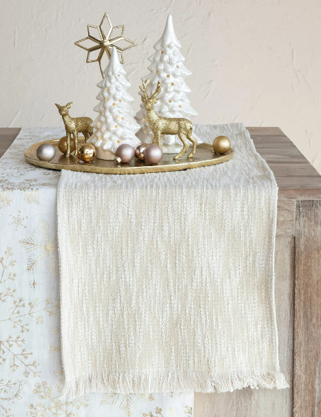 Table Runner w/ Metallic Gold Thread & Fringe