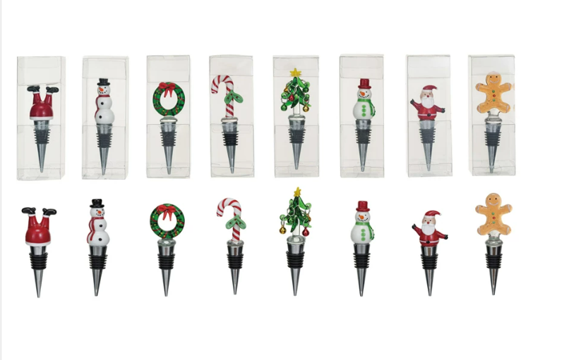 Wine Stopper w/ Hand-Painted Glass Holiday Icon, 8 Styles