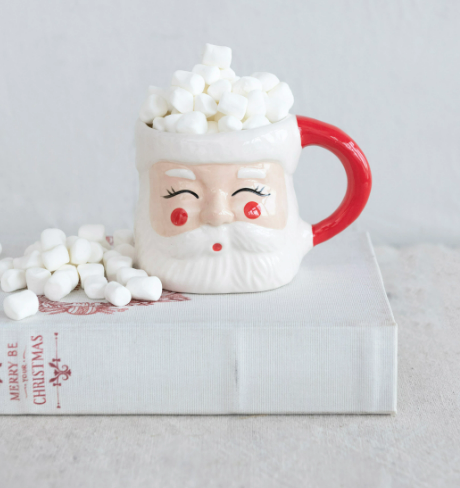 Hand-Painted Stoneware Santa Mug