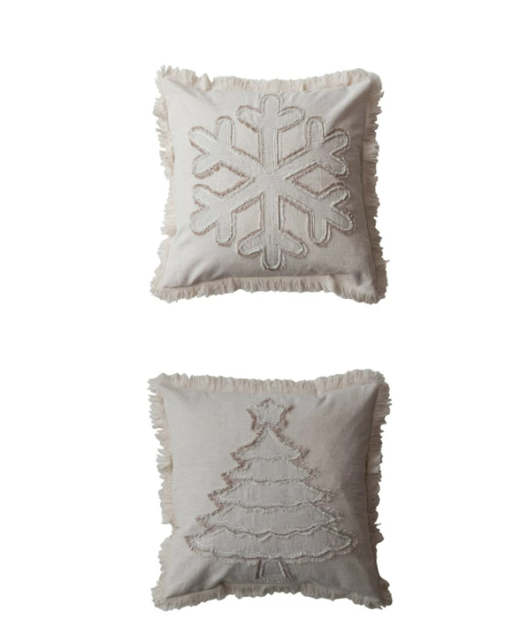 Woven Christmas Pillow w/ Fringe, 2 Styles