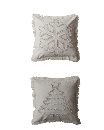 Woven Christmas Pillow w/ Fringe, 2 Styles