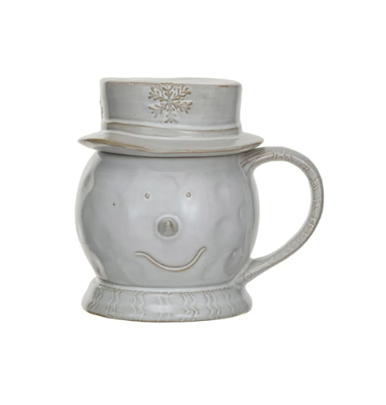 Stoneware Snowman Shaped Mug w/ Lid