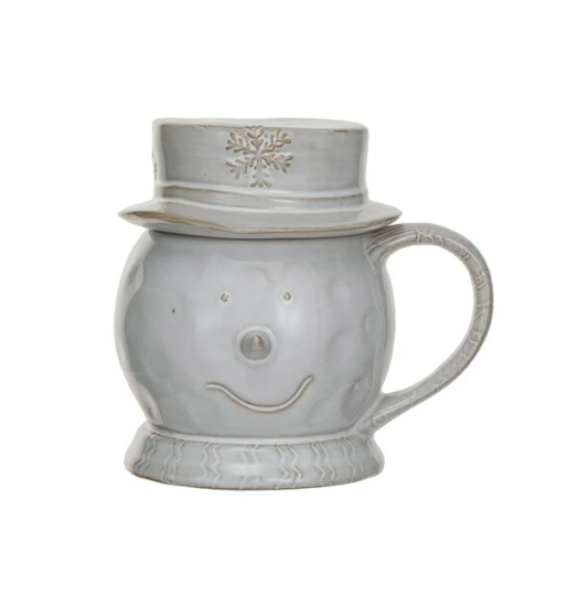 Stoneware Snowman Shaped Mug w/ Lid