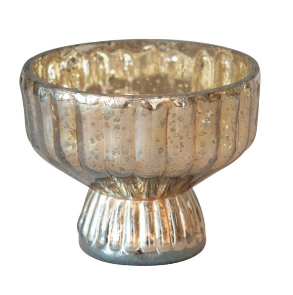 Mercury Glass Pleated Footed Candle Holder