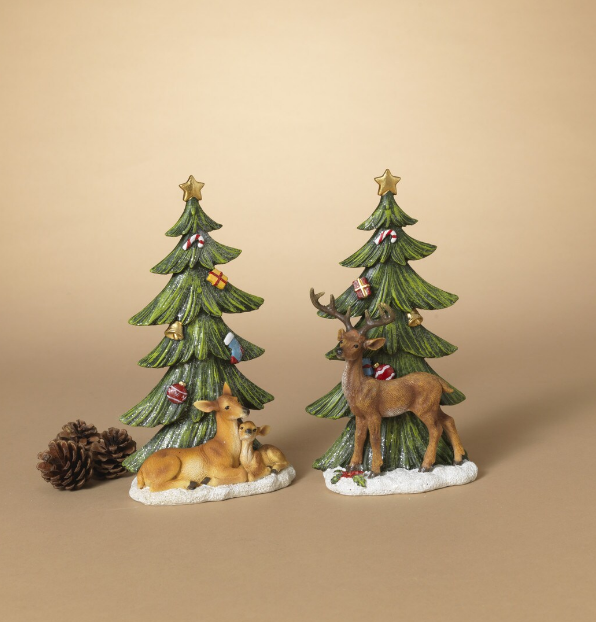 Resin Holiday Tree with Deer, 2 styles