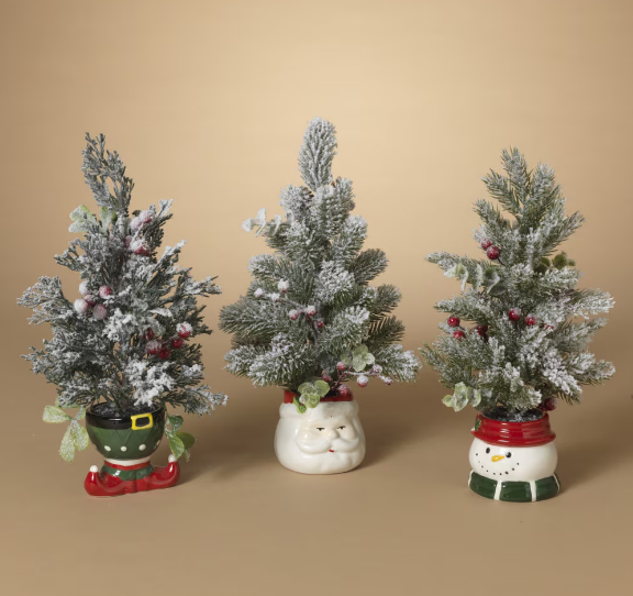 Potted Flocked Pine Tree in Pot, 3 styles