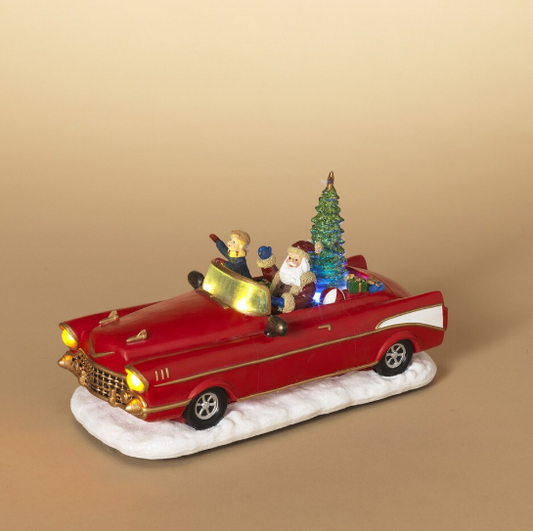 Lighted Santa Driving Antique Car with Moving Tree