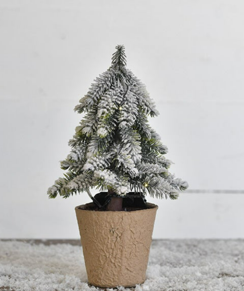 Potted Snowy Tree with Lights