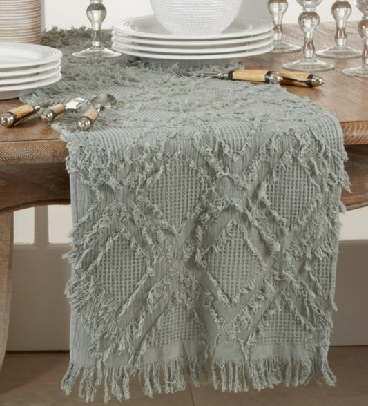 Luna Fringe Table Runner, Blue-Gray