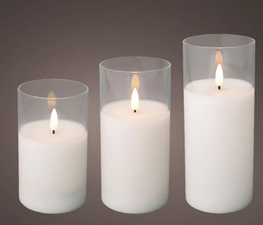 White LED Glass Candle, 3 sizes