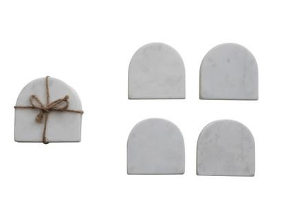 Arched Marble Coasters, White, Set of 4