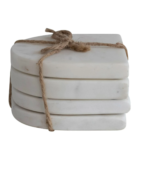 Arched Marble Coasters, White, Set of 4