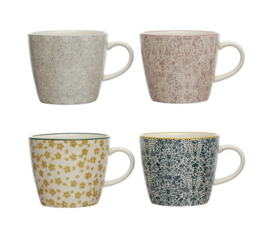 Meadow Stoneware Mug w/ Pattern, 4 Styles