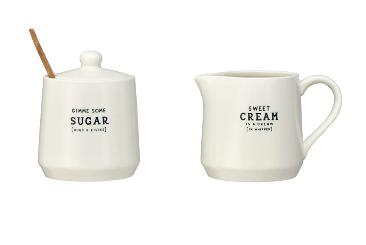 Creamer & 12 oz. Sugar Pot w/ Bamboo Spoon