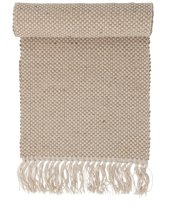 Woven Jute and Cotton Table Runner with Fringe