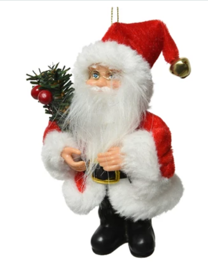 Santa Ornament with Green Branch