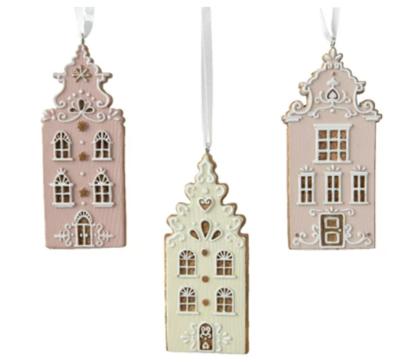 Pink and Muted Gingerbread House Ornaments, 3 colors