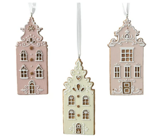 Pink and Muted Gingerbread House Ornaments, 3 colors