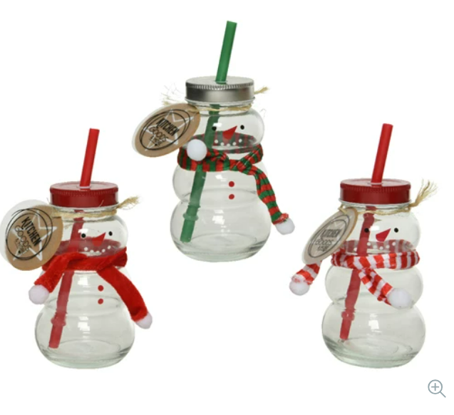 Snowman Glass with Fabric Scarf, 3 styles