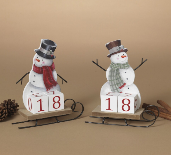 Wood Christmas Sleigh with Snowman Countdown Calendar, 2 styles