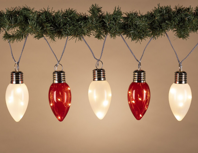 Red and White Bulb Lighted Garland