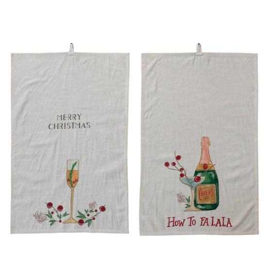 Printed Tea Towel w/ Holiday Cocktail, 2 styles