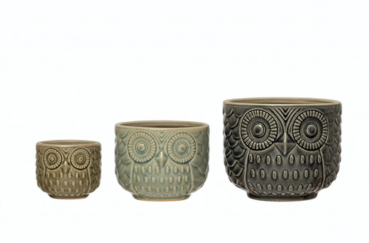 Stoneware Owl Containers