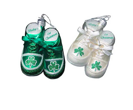 Irish Baby Shoes Glass Ornaments, 2 Styles
