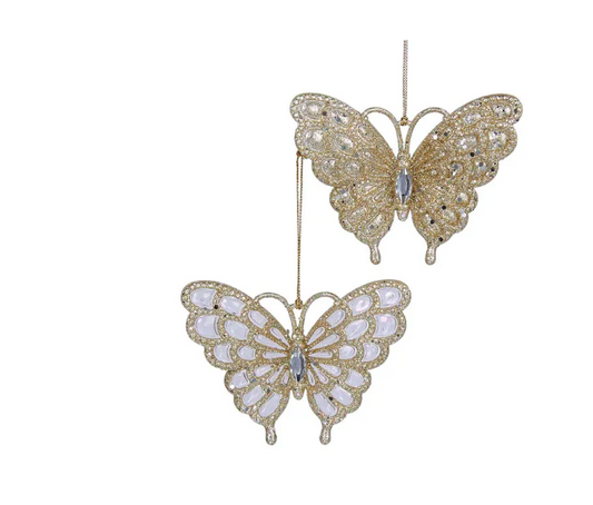 Platinum Glitter Butterfly Ornaments, 2 colors