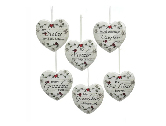 Porcelain Heart With Sentiment Ornaments, 6 styles