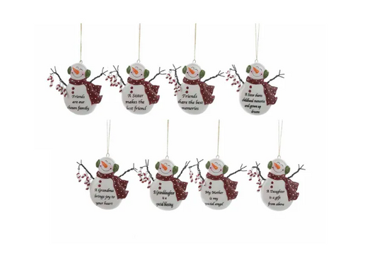 Porcelain Snowman Ornaments, 8 styles