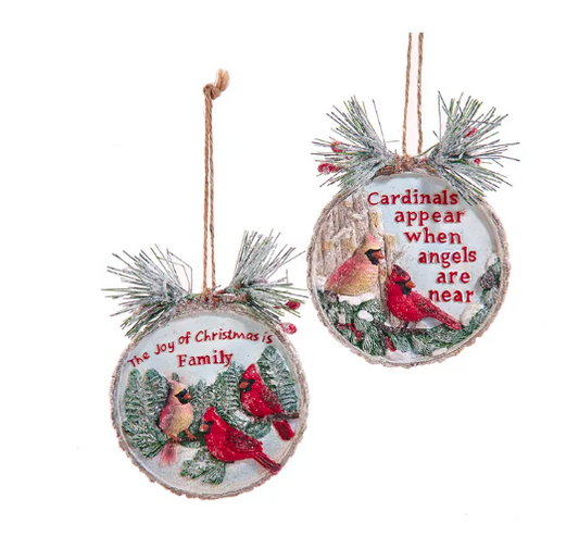 Cardinal Log Ornaments, 2 styles