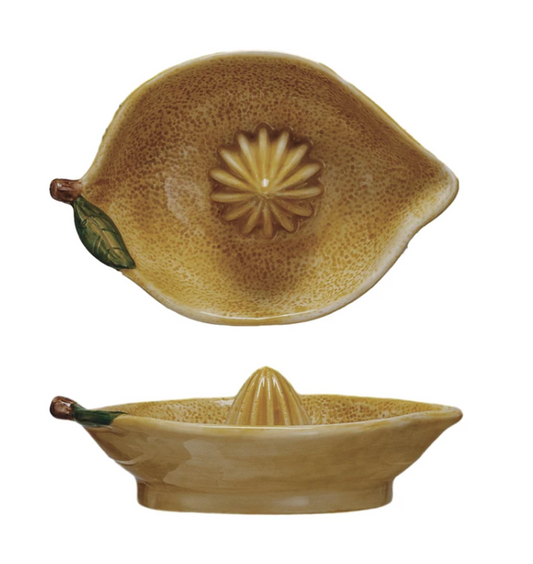 Hand-Painted Stoneware Lemon Shaped Juicer, Yellow