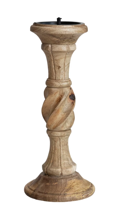 Daphne Hand-Carved Mango Wood Pillar Holder