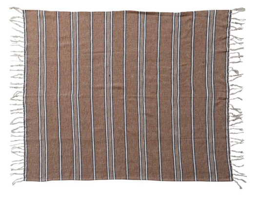 Erin Cotton Blend Throw with Stripes & Fringe