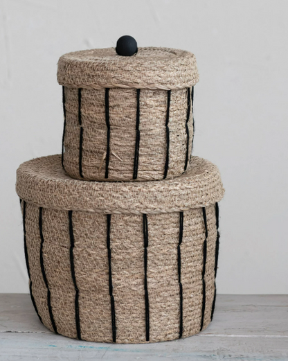 Kathryn Seagrass Baskets w/ Lids, 2 sizes