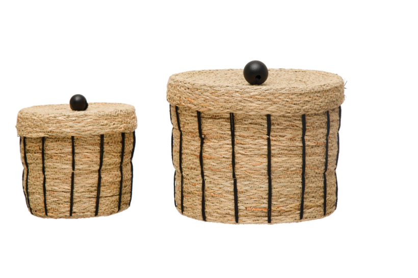 Kathryn Seagrass Baskets w/ Lids, 2 sizes